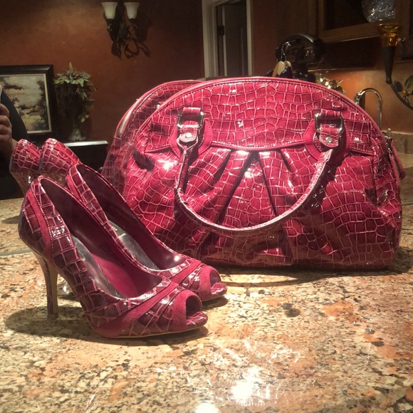 White House Black Market Handbags - WHBM Fuchsia matching heels and purse